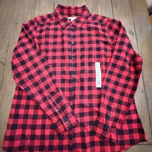 Women's Red and Black Plaid Button Down Shirt